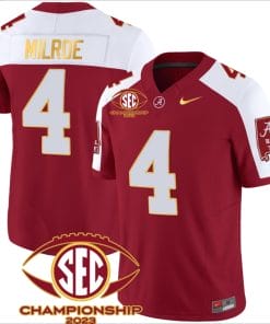 Jalen Milroe Jersey #4 Alabama Crimson SEC Championship 2023 Patch Vapor Gold Football Crimson Alternate