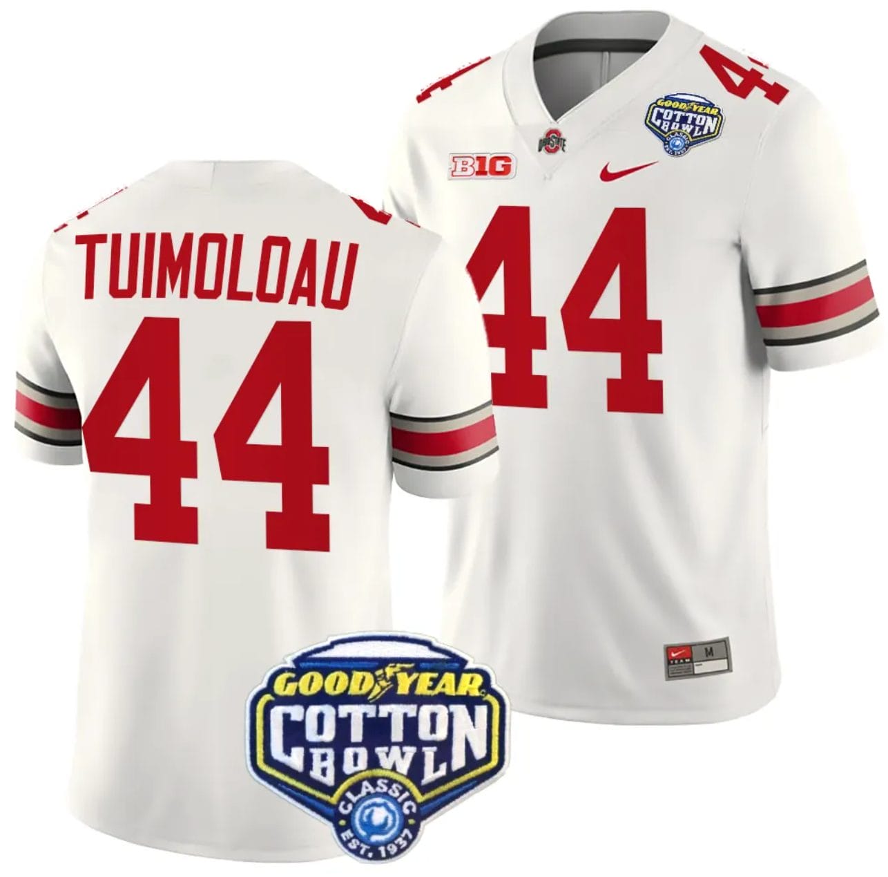 JT TuimoloauJersey #44 Ohio State Buckeyes Cotton Bowl Patch 2023 Football White