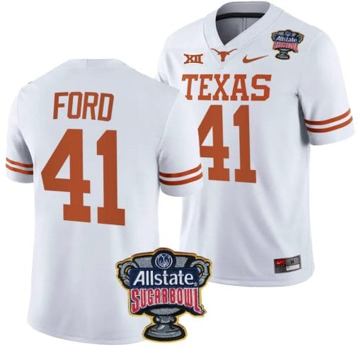 Jaylan Ford Jersey #41 Texas Longhorns Allstate Sugar Bowl Patch 2024 College Football White