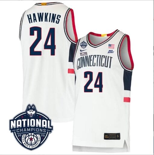 Jordan Hawkins Jersey #24 UConn Huskies 2023 National Champions College Basketball White