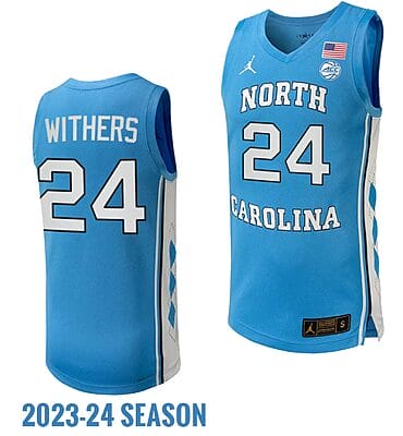 JaeLyn Withers Jersey #24 North Carolina Tar Heels Replica College Basketball 2023-24 Blue