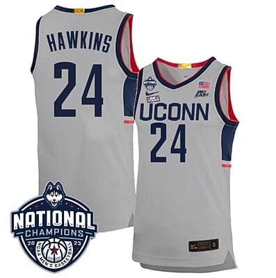 Jordan Hawkins Jersey #24 UConn Huskies 2023 National Champions College Basketball Gray
