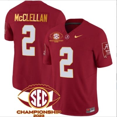Jase McClellan Jersey #2 Alabama Crimson SEC Championship 2023 Patch Vapor Gold Football Crimson