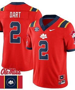 Jaxson Dart Jersey #2 Ole Miss Rebels Football Ole Miss Flag All Stitched Red