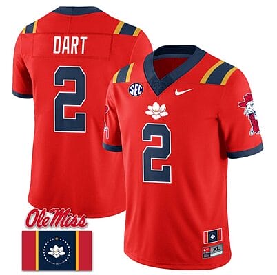Jaxson Dart Jersey #2 Ole Miss Rebels Football Ole Miss Flag All Stitched Red