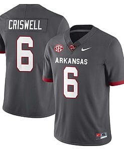 Jacolby Criswell Jersey #6 Arkansas Razorback Football All Stitched Gray