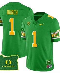 Jordan Burch Jersey #1 Oregon Ducks ‘Mighty Oregon’ Throwback Football Uniforms Oregon State Patch Green