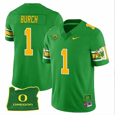 Jordan Burch Jersey #1 Oregon Ducks ‘Mighty Oregon’ Throwback Football Uniforms Oregon State Patch Green