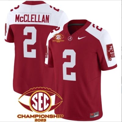 Jase McClellan Jersey #2 Alabama Crimson SEC Championship 2023 Patch Vapor Limited Football Crimson Alternate