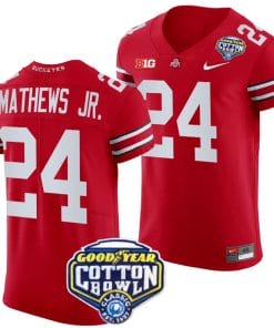 Jermaine Mathews Jr Jersey #24 Ohio State Buckeyes Cotton Bowl Patch 2023 Football Scarlet