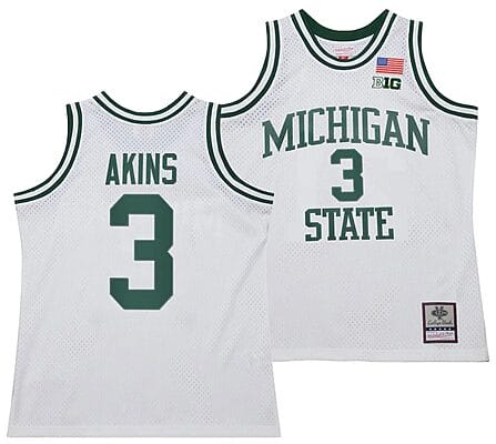 Jaden Akins Jersey #3 Michigan State Spartans 125th Basketball Anniversary 1990 Throwback White