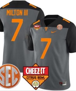 Joe Milton III Jersey #7 Tennessee Volunteers Football Cheez It Citrus Bowl Patch Smoke Gray