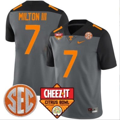 Joe Milton III Jersey #7 Tennessee Volunteers Football Cheez It Citrus Bowl Patch Smoke Gray