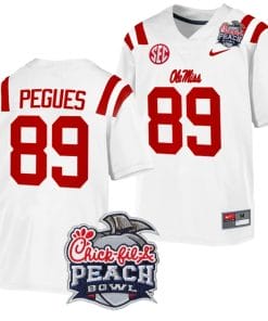 JJ Pegues Jersey #89 Ole Miss Rebels Peach Bowl Patch 2024 College Football White