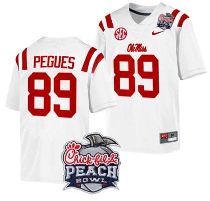 JJ Pegues Jersey #89 Ole Miss Rebels Peach Bowl Patch 2024 College Football White