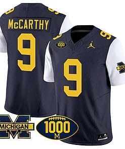 JJ McCarthy Jersey #9 Michigan Wolverines 1000 Wins Patch Vapor Limited Football White Sleeves