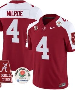 Jalen Milroe Jersey #4 Alabama Crimson Rose Bowl Patch Football Crimson Alternate