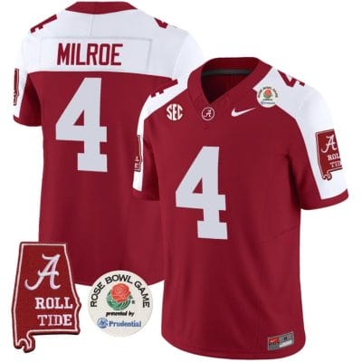 Jalen Milroe Jersey #4 Alabama Crimson Rose Bowl Patch Football Crimson Alternate