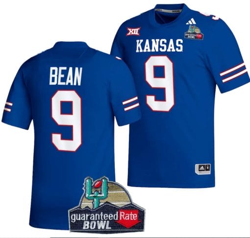 Jason Bean Jersey #9 Kansas Jayhawks 2023 Guaranteed Rate Bowl Champs Football Royal
