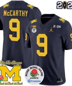 JJ McCarthy Jersey #9 Vapor Limited 2024 College Football Bowl and Rose Bowl Patch Navy
