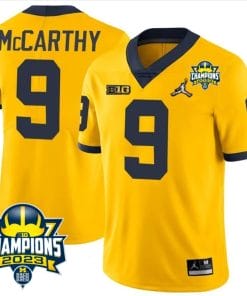 JJ McCarthy Jersey #9 Michigan Wolverines 2023 Big Ten Back to Back Champions Patch Stitched Maize