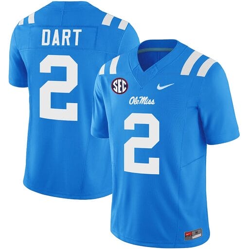 Jaxson Dart Jersey #2 Ole Miss Rebels Football Vapor Limited All Stitched Powder Blue