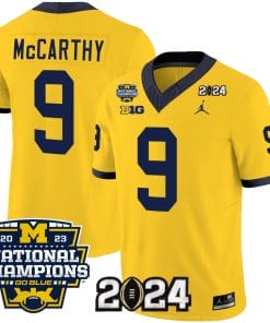 JJ McCarthy Jersey #9 Michigan Wolverines Vapor Limited Football 2024 National Champions Patch Maize