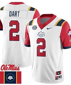 Jaxson Dart Jersey #2 Ole Miss Rebels Football Ole Miss Flag All Stitched White 2