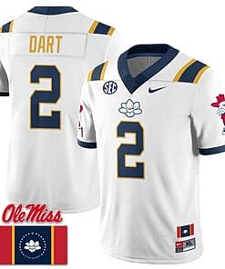 Jaxson Dart Jersey #2 Ole Miss Rebels Football Ole Miss Flag All Stitched White 1