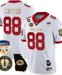 Jalen Carter Jersey #88 Georgia Bulldogs Vapor Limited Orange Bowl Patch White Gold Trim