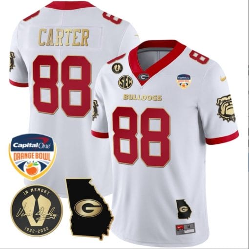 Jalen Carter Jersey #88 Georgia Bulldogs Vapor Limited Orange Bowl Patch White Gold Trim