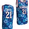 Joel Embiid Jersey #21 Kansas Jayhawks Bill Self Game College Basketball Blue Maui Strong