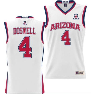Kylan Boswell Jersey #4 Arizona Wildcats NIL College Basketball Lightweight White