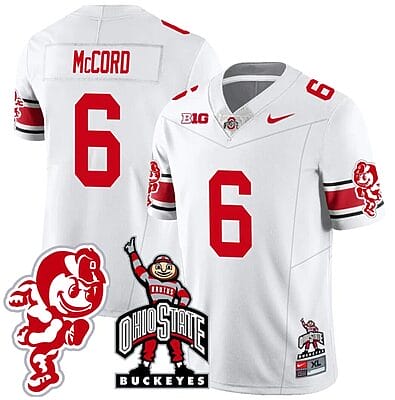 Kyle McCord Jersey #6 Ohio State Buckeyes Football Stitched Brutus Buckeye Patch White