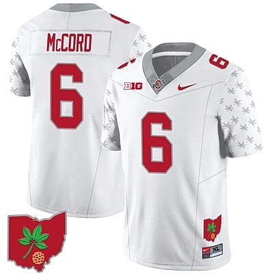 Kyle McCord Jersey #6 Ohio State Buckeyes Football Stitched Ohio Map Patch White Special Style 2