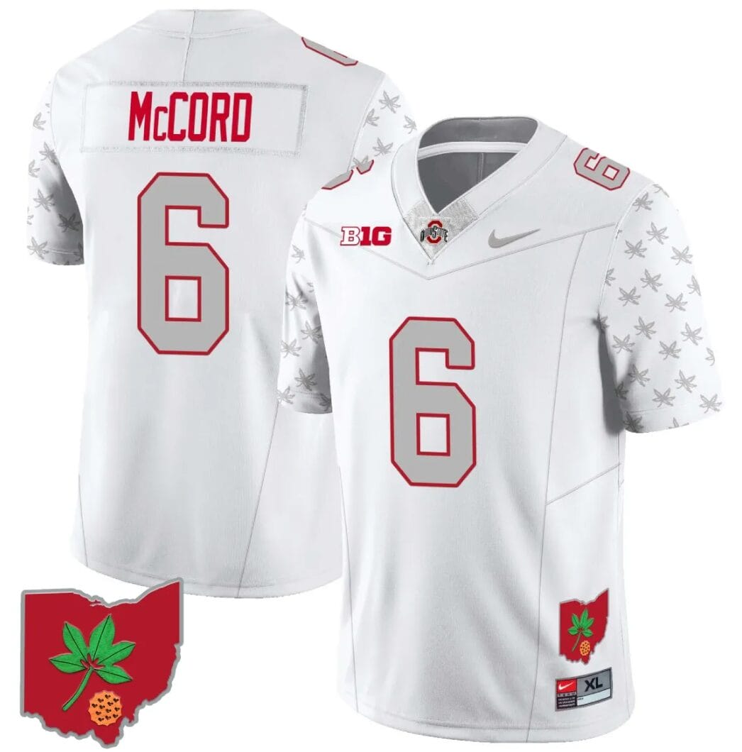 Kyle McCord Jersey #6 Ohio State Buckeyes Football Stitched Ohio Map Patch White Special