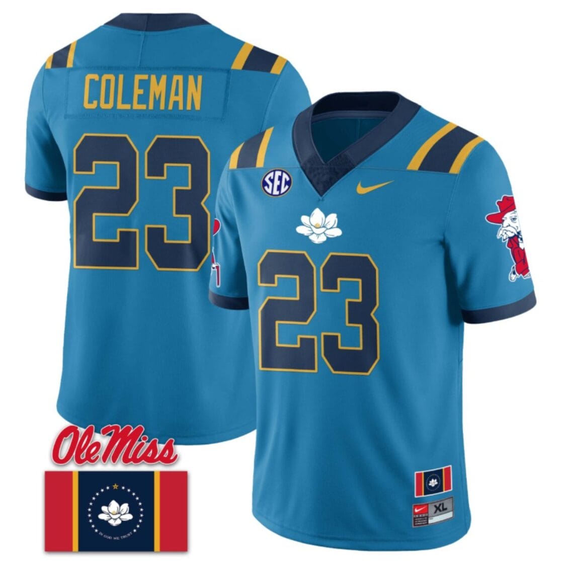 Khari Coleman Jersey #23 Ole Miss Rebels Football Ole Miss Flag All Stitched Blue 1