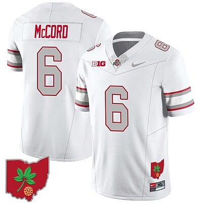 Kyle McCord Jersey #6 Ohio State Buckeyes Football Stitched Ohio Map Patch White