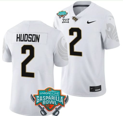 Kobe Hudson Jersey #2 UCF Knights 2023 Gasparilla Bowl Patch Football White
