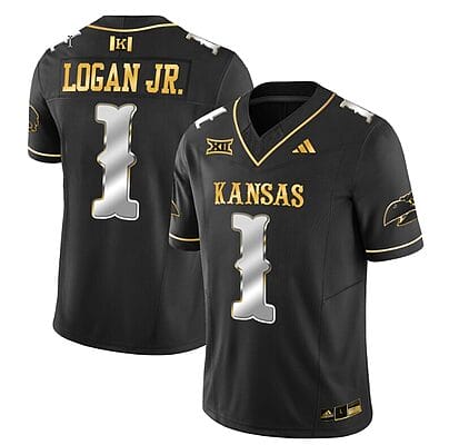 Kenny Logan Jr Jersey #1 Kansas Jayhawks Blackhawk Gold Vapor Football Black Limited