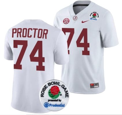 Kadyn Proctor Jersey #74 Alabama Crimson Tide Rose Bowl Game 2024 Patch College Football Playoff White