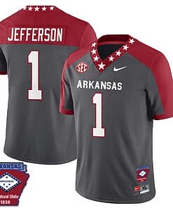KJ Jefferson Jersey #1 Arkansas Razorback Football Arkansas State Patched All Stitched Red Alternate