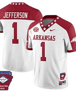 KJ Jefferson Jersey #1 Arkansas Razorback Football Arkansas Patched All Stitched White Alternate
