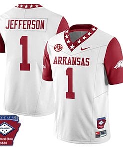 KJ Jefferson Jersey #1 Arkansas Razorback Football Arkansas Patched All Stitched Red Sleeves