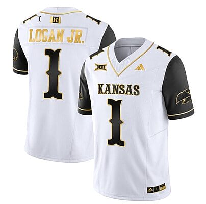Kenny Logan Jr Jersey #1 Kansas Jayhawks Blackhawk Gold Vapor Football Black Sleeves