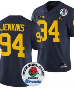 Kris Jenkins Jersey #94 Michigan Wolverines Rose Bowl Game 2024 Patch College Football Playoff Navy