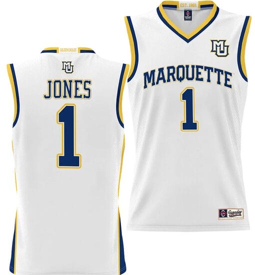 Kam Jones Jersey #1 Marquette Golden Eagles NIL Basketball Lightweight White