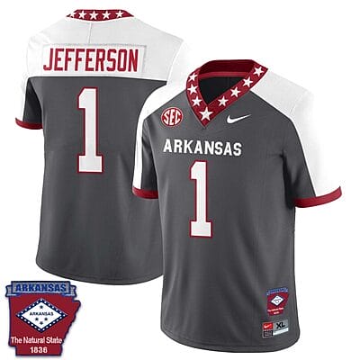 KJ Jefferson Jersey #1 Arkansas Razorback Football Arkansas State Patched All Stitched White Alternate