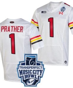 Kaden Prather Jersey #1 Maryland Terrapins 2023 Music City Bowl Patch Football White