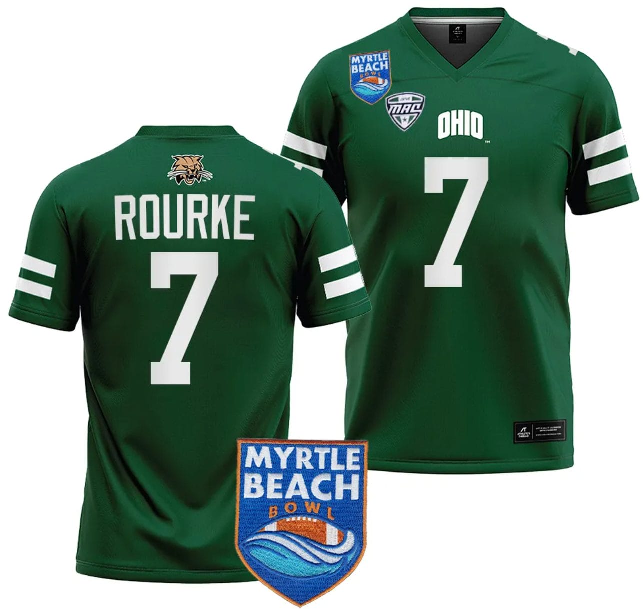 Kurtis Rourke Jersey #7 Ohio Bobcats 2023 Myrtle Beach Bowl College Football Green